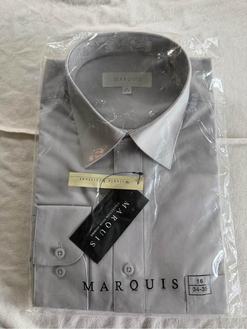 Marquis Men’s Silver Gray Dress Shirt Size 16 34/35 Wrinkle Resistant NEW
